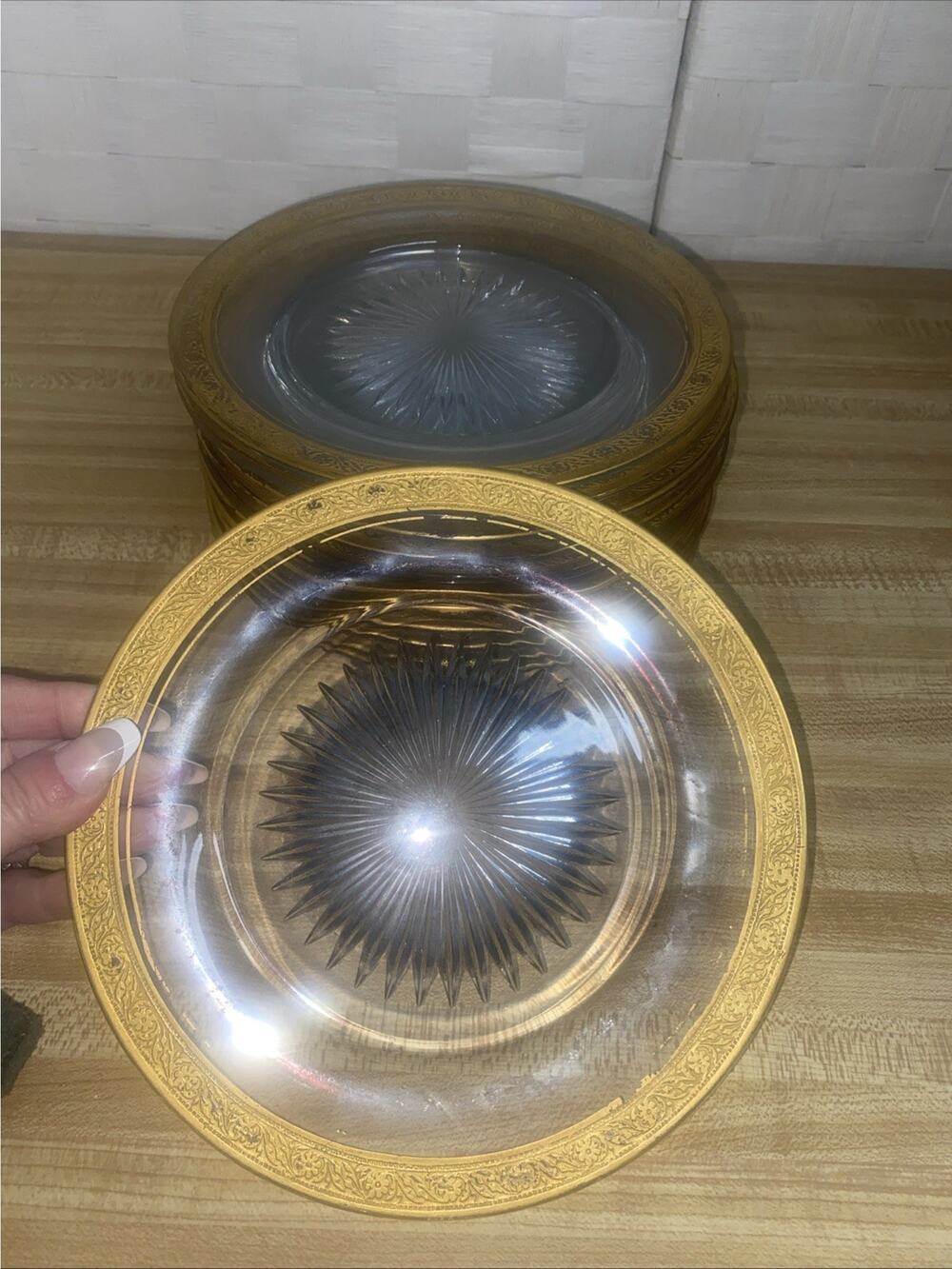 Set of 12 Tiffin Franciscan Valencia Starburst 22K Gold Encrusted Plates 7.75”